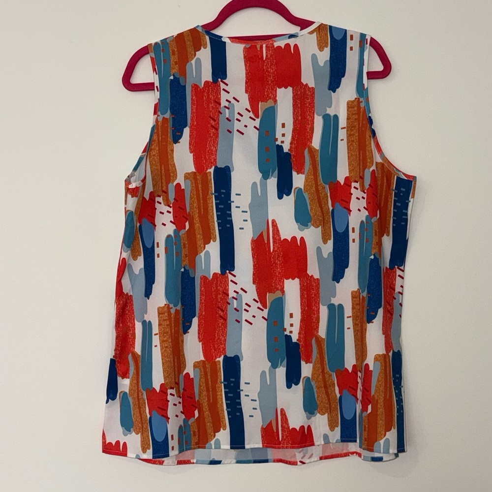 NWT Chiffon Colorful Abstract Print Sleeveless Tank Top Office Work Blouse - Picture 7 of 7